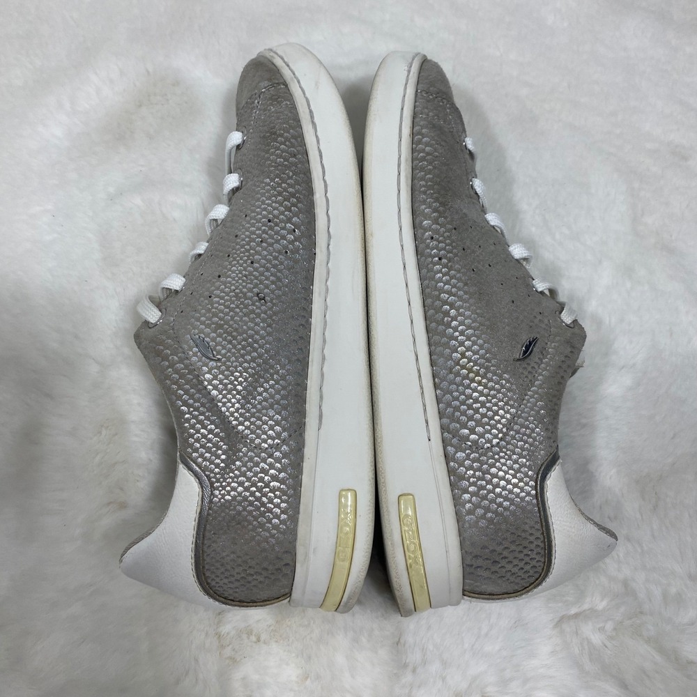 Geox Silver Snake Embossed Leather Fashion Sneakers Casual Shoes‎ Women's 9 - Picture 5 of 10